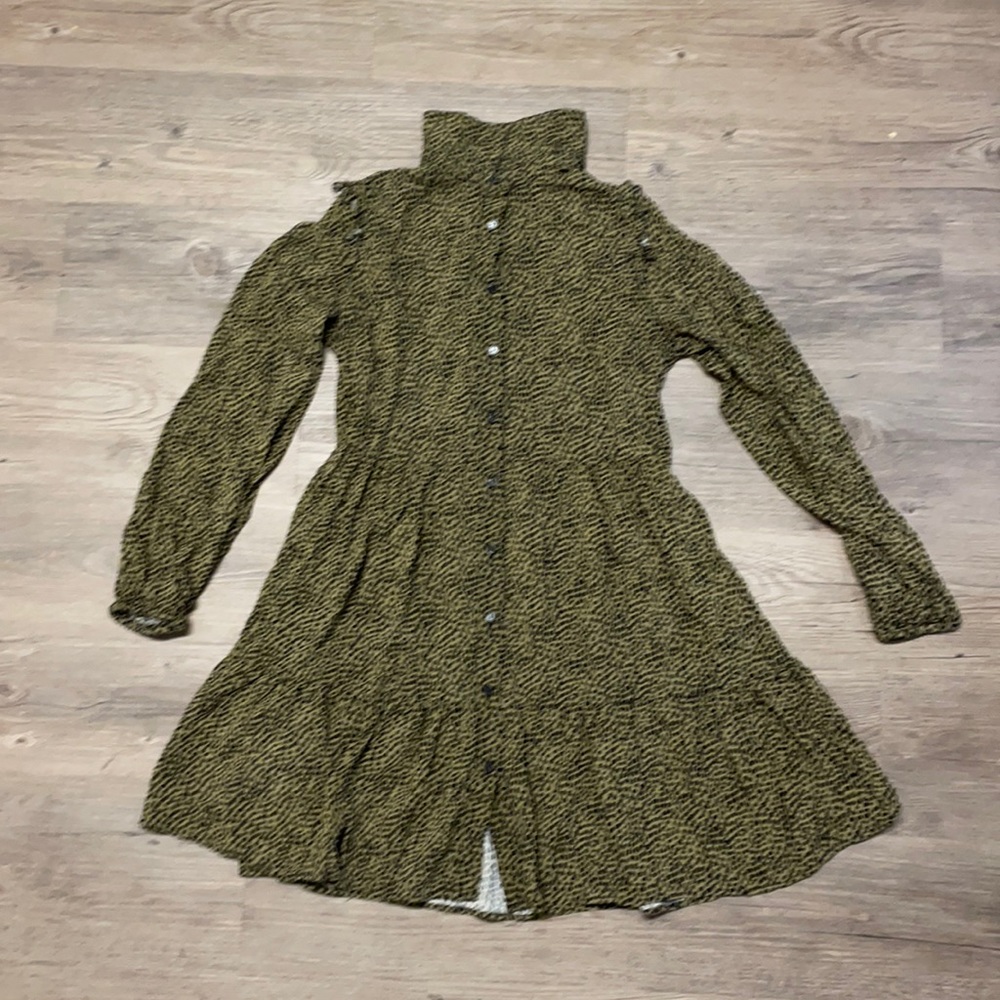 Olive green animal print dress (medium)